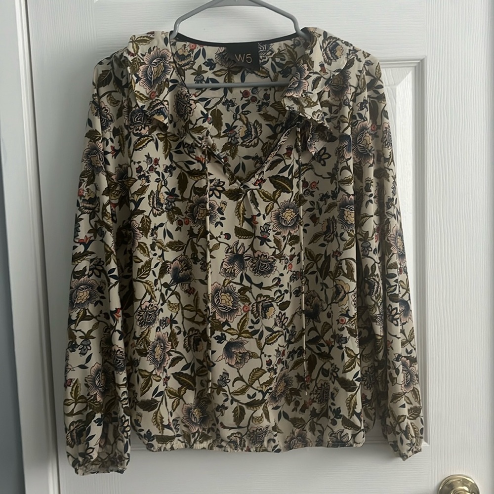 W5 Floral Blouse with Ruffle Collar and Elastic Hem (Used, Very Good)